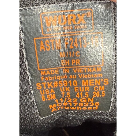 NWT WORX by Red Wings Axil 8-inch Waterproof CSA Safety Toe Work Boot Mens 8.5M - Picture 7 of 10